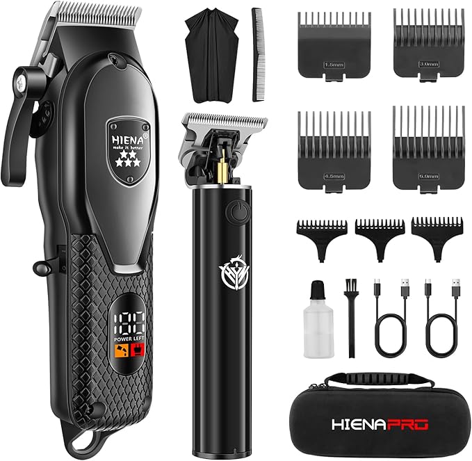HIENA PRO Professional Hair Clippers Set for Men,Cordless Rechargeable Clippers Set and Trimmers Kit, Haircut Clipper Set for Barbers with LED Display, Gifts for Men