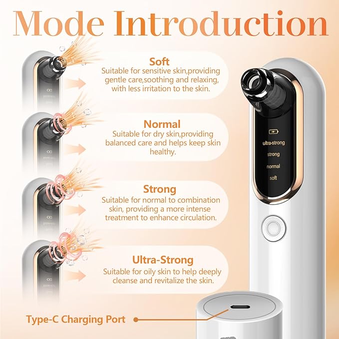 Yccu Blackhead Remover Vacuum Pore Extractor Black Head Remover for Face Blackhead Extractor Pore Vacuum Pimple Extractor Skin Tag Remover Tool Pore Cleaner with USB Charge 4 Modes 5 Suction Heads