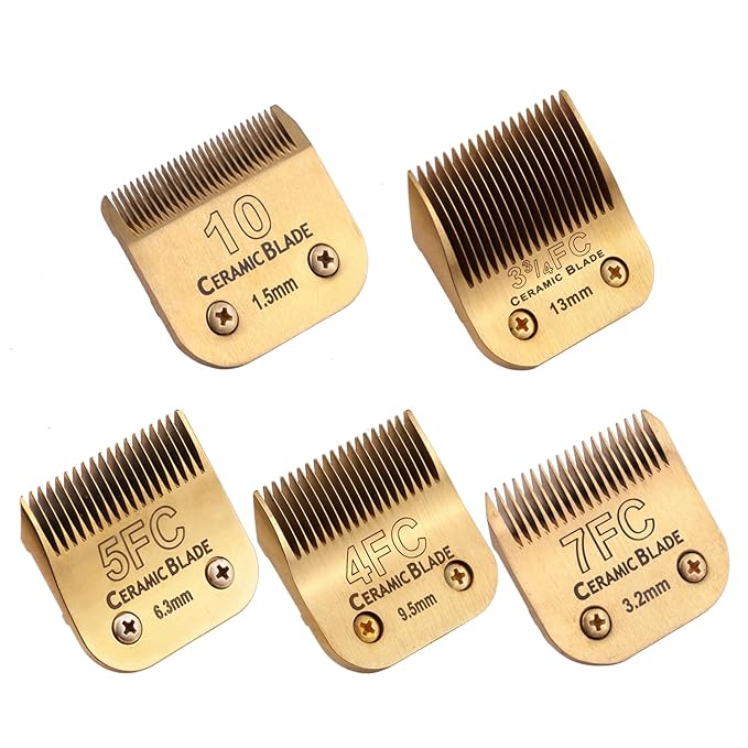 5 Pack Professional Detachable Replacement Blades Set,Compatible with Andis AGC,BDC,BGC,MBG Series/Oster Classic 76/Star-Teq/Power-Teq/A5 Clipper Cut Length（1/16-1/8inch) Golden