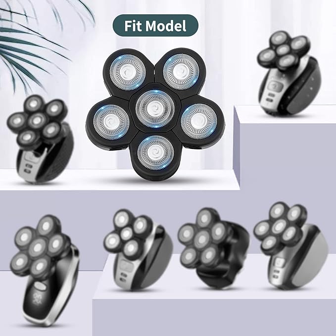 6 Blade Replacement Heads,Bald Shaver Replacement Heads Rotary Shaver for Bald Men Replacement Blade Beard Universal Fast Double Ring Hair Trimmer for 5 6 7 Head Electric Shaver