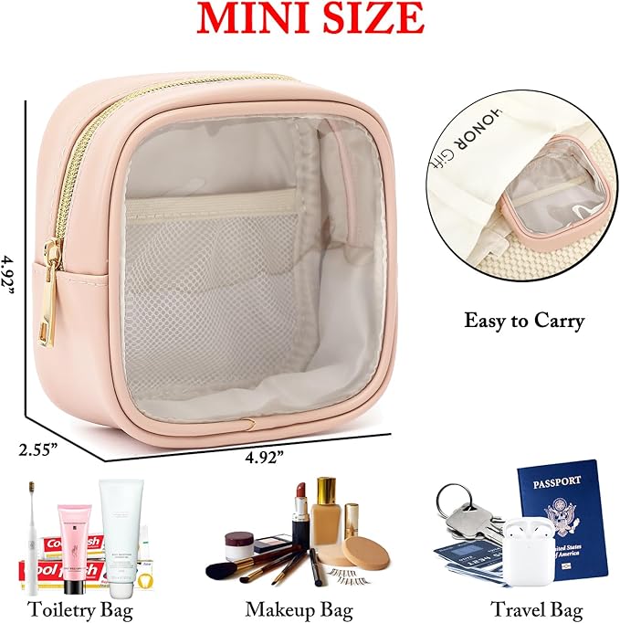 Clear Makeup Bag with 2 Cute Chenille patterns - Waterproof PU Leather Cosmetic Case, Mini Personalized Toiletry Pouch for Women & Teens, ideal for Travel & Gift