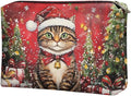 COEQINE Christmas Tree Cat Cosmetic Bag for Women Leather Waterproof Phone Pouch Travel Makeup Bag Large Capacity Waterproof Portable Wallet Handbags with Zipper Ladies Xmas Gifts