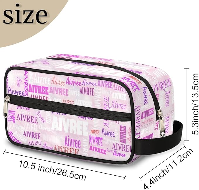 Personalized Makeup Bag with Name, Travel Cosmetic Bag for Women, Friends, Mother's Day, Bridesmaid, Bride, Wedding, Graduation, Light Pale Pink Background