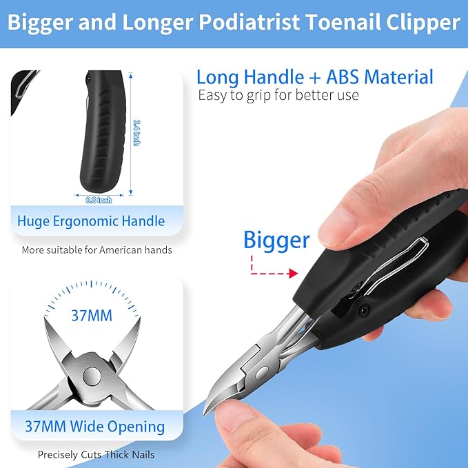 Toenail Clippers for Seniors Ingrown Thick Nails,Heavy Duty Super Sharp Podiatrist Wide Jaw Nail Clippers Set for Men Women,Large Nail Cutter Long Handle with Slanted Curved Blade,6PCS