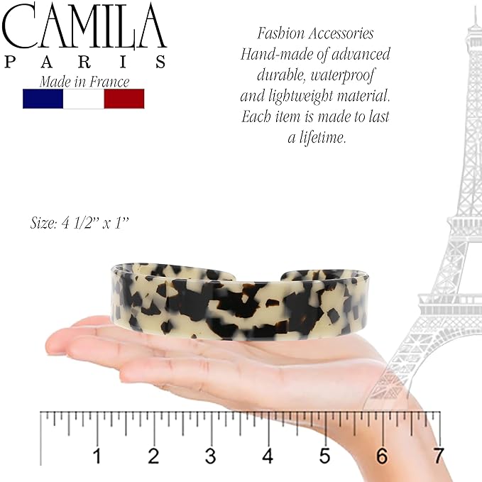 Camila Paris CP3464 French Headband for Women, Handmade White Tokyo, Strong Hold Grip Women's Hair Band, Ligth and Very Flexible, No Slip and Durable Styling Girls Hair Accessories, Made in France