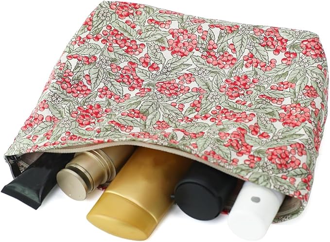 Cotton Printed Makeup Bag - Large Capacity Travel Cosmetic Pouch & Toiletry Organizer with Zipper, Perfect for Daily Use, Makeup Storage, or Gift Ideas