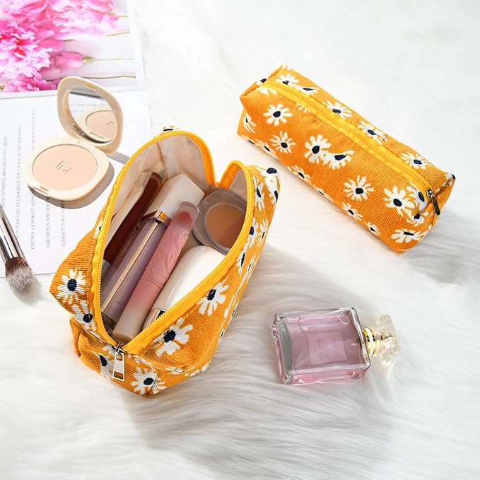 SOIDRAM Makeup Bag Floral Cosmetic Bag Cute Makeup Pouch 1Pcs Large Capacity Makeup Bags and 1Pcs Makeup Brushes Storage Bag Travel Toiletry Bag Organizer