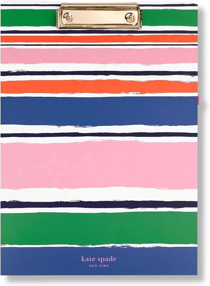 kate spade new york A4 Clipboard Folio with Low Profile Clip, Professional Padfolio Includes Lined Notepad, Pen Loop, and Pocket, Ocean Stripe