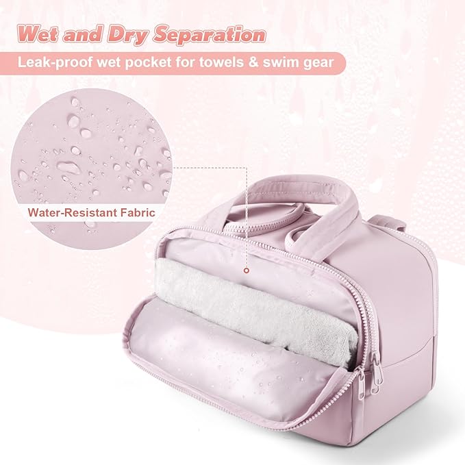 Travel Toiletry Bag:  Large Capacity, 4 Compartments, Wet/Dry Separation, Ultra-Soft Lightweight Fabric & Anti-Spill Design for Travel,Gym,Gift(11.8" L) (Soft Pink)