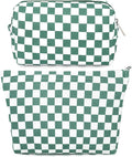 SOIDRAM 2 Pcs Checkered Makeup Bag Large Cosmetic Bag Toiletry Bag Makeup Pouch Travel Bag Organizer Cute Makeup Brushes Aesthetic Accessories Storage Bag for Women Olive Green