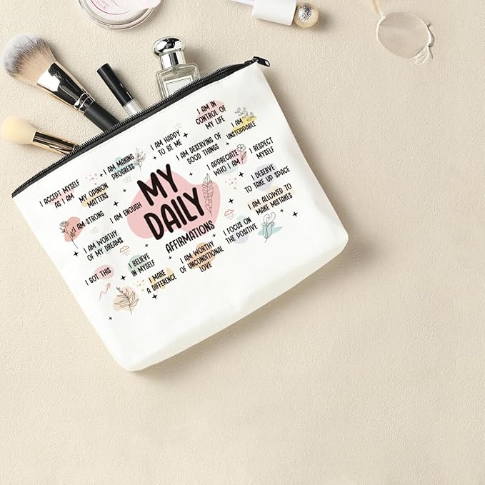 2 PCS Inspirational Gifts for Women Positive Affirmations Makeup Bag Motivational Gifts Encouragement Gifts for Women Female Sister Friend Coworker Christmas Cosmetic Bag Travel Toiletry Bag
