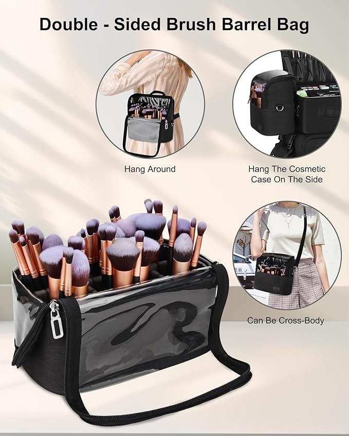 Relavel Rolling Makeup Case–Professional Makeup Train Case,Makeup Artist Travel Bag with Wheels,8-in-1 Portable Travel Beauty Trolley Case for Cosmetology Storage(Black)