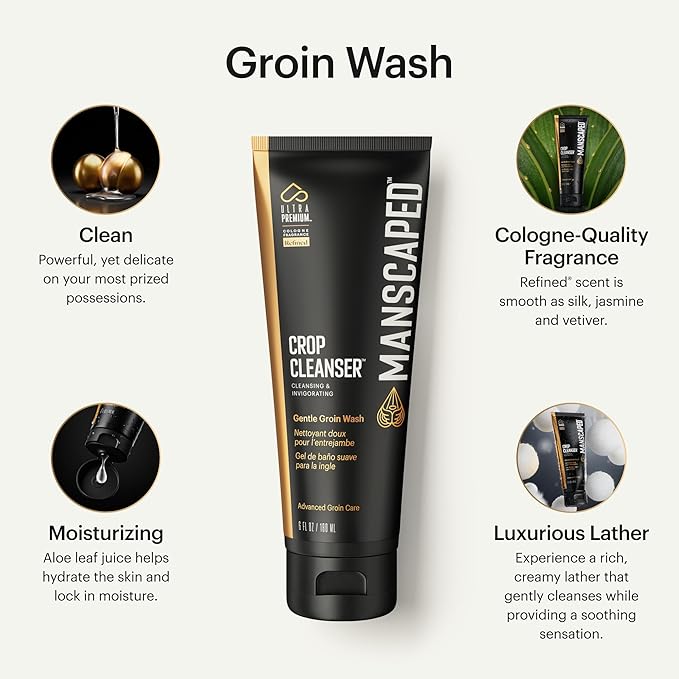 MANSCAPED® Grooming Essentials 3.0 Plus Routine with The Lawn Mower® 3.0 Plus Men's Groin Hair Trimmer, Crop Preserver® Ball Deodorant, Crop Cleanser®, Crop Soother™ Aftershave, Shed 2.0 Toiletry Bag