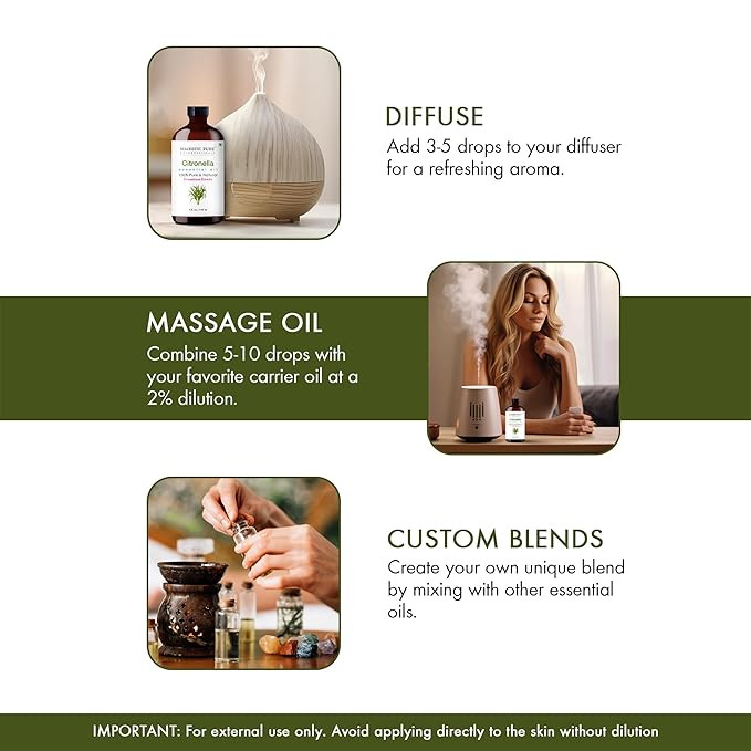 Majestic Pure Citronella Essential Oil with Glass Dropper - 4 Fl Oz - 100% Pure and Natural Citronella Oil - Premium Grade Essential Oils for Diffuser, Aromatherapy, Soap and Candle Making