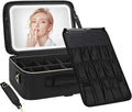 Chomeiu Makeup Bag with LED Mirror, Large Train Case for Makeup Artists, 16.2 inches Travel Professional Cosmetic Organizer with Light Up Mirror, 3 Color Lights, Brush Holder & Shoulder Strap (Black)