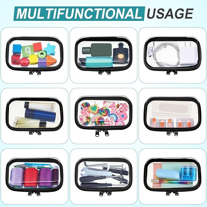 Sanwuta 6 Pcs Clear Hard Zipper Case Hard Plastic Zipper Pouches Makeup Bag Pencil Pouches Transparent Cases for Snacks Plastic Storage Organizer Box for Travel(Black,5 x 3 x 2 Inch)