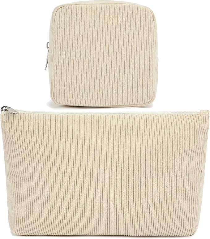 Corduroy Makeup Bag, Travel Cosmetic Bag Organizer Toiletry Bag Make Up Bags with Zipper & Compartments for Women Girls, 2PCS