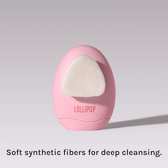 LOLLIPOP Dual-Sided Facial Cleansing Brush | Palm Size Silicone Face Exfoliator and Soft Fiber Cleanser | Manual Face Scrubber for Pores, Makeup Removal, Blackhead and Skincare Routine, Bubblegum