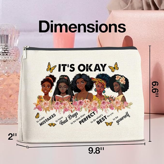 Inspirational Black Women Gifts Makeup Bag, Motivational Gifts for Black Women Girl African American, Zipper Makeup Pouch