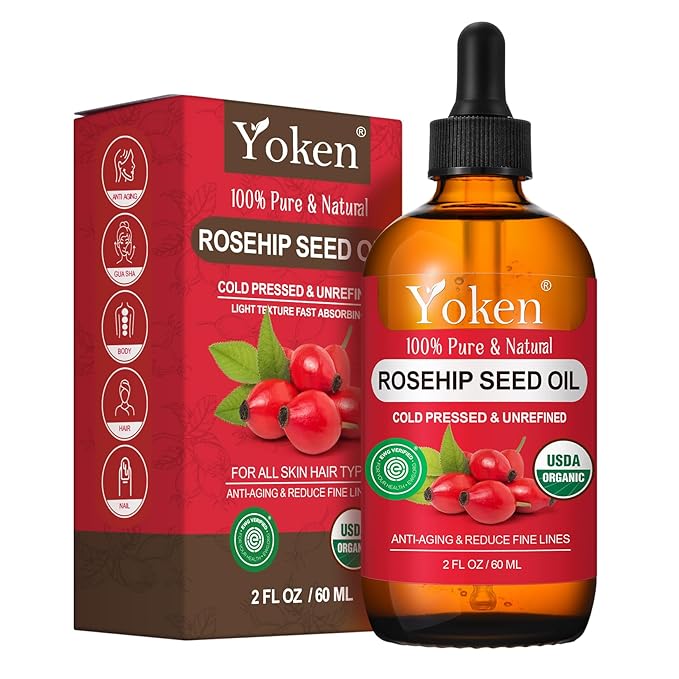 Organic Rosehip Seed Oil for Face,100% USDA Pure Rosehip Oils for Skin,Scars,Hair & Nails.2 fl Oz Cold Pressed Rose HIPS Oils for Skin Care, Anti-Aging, Scar Treatment, GUA SHA Massage Carrier Oil