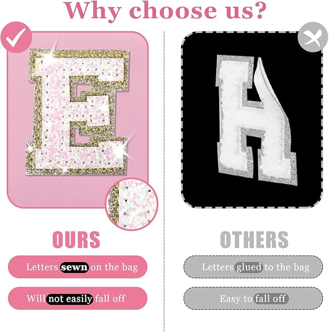 Personalized Initial Letter Makeup Bag, Preppy Glitter Letter Patch Cosmetic Pouch Zipper,PU Waterproof Travel Toiletry Bag Cute Makeup Organizer Monogrammed Make Up Bag,Gift for Women Girls(Letter E)