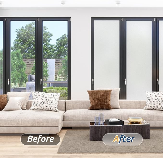 rabbitgoo Window Privacy Film, Frosted Glass Window Clings, Static Cling UV Heat Blocking Door Stickers for Home Bathroom, Removable Indoor Decal Coverings Day and Night, Pure, 29.5 x 118.1 Inches