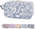 Narwey Small Cosmetic Bag, Small Makeup Bag for Purse, Travel Mini Makeup Pouch, Zipper Pouch, Cute Makeup Bag with Organized Pockets for Women (Blue Leaf, Small)