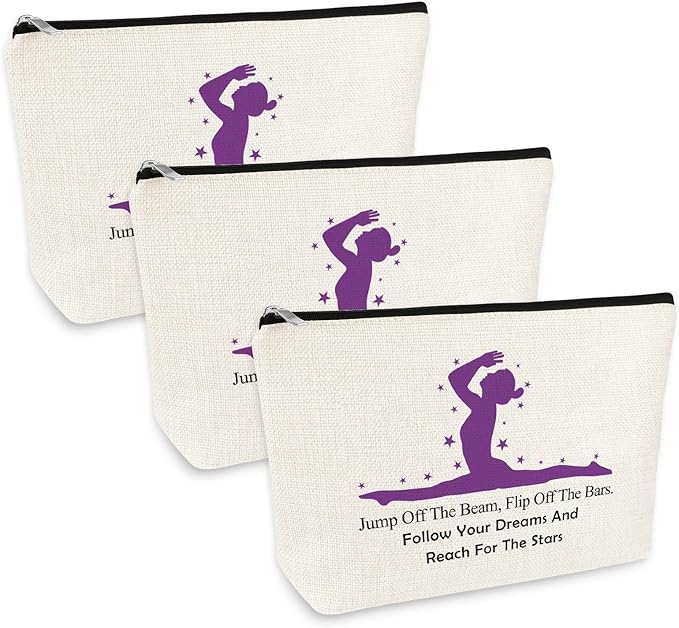 3 Pcs Gymnastics Lover Gifts for Women Girls Gymnast Makeup Bag Inspirational Gift for Gymnast Cosmetic Bag Gymnastic Coach Gifts Graduation Christmas Birthday Gift for Gymnastics Lover Sister Friends