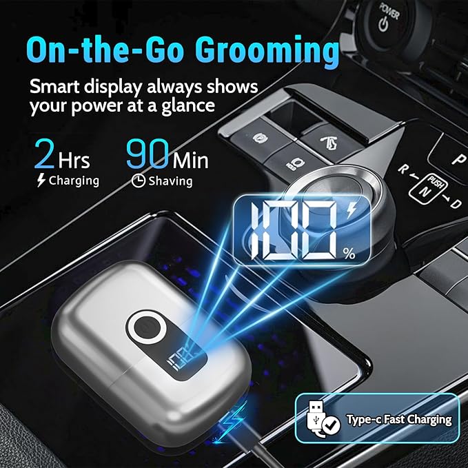 Electric Foil Shavers for Men: Mini Electric Razor, Foil Shaver for Face, IPX7 Waterproof Wet Dry Cordless Razor with 3 Floating Blades, LED Display for Travel & Home, USB Type C