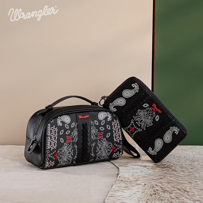 Montana West Wrangler Makeup Bag for Women Small Cosmetic Toiletry Bags Western Paisley Make Up Pouch Durable Cute Travel Purse, Black
