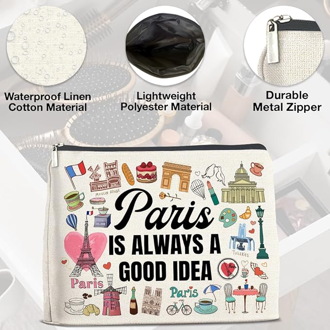 Pairs Travel Gifts Makeup Bag Pairs Gifts for Women Friend Traveler Cosmetic Bag Pairs Lover Gift Paris Is Always a Good Idea Zipper Makeup Pouch