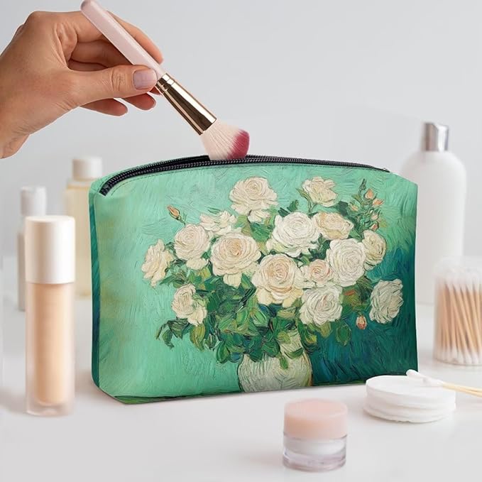 COEQINE Leather Cosmetic Purses for Women Evening Party Purse Green Rose In A Bottle Art Print Cosmetic Wallet Large Capacity for Ladies Cell Phone Purse 5x7 Inch Easy To Clean