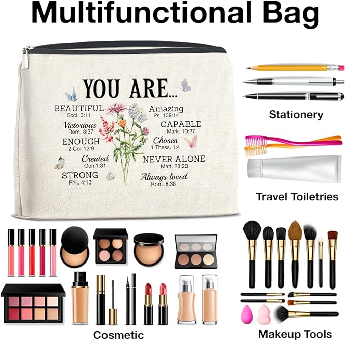 Religious Makeup Bag Motivational Christian Gifts You Are Beautiful Cosmetic Bag Zipper Makeup Pouch