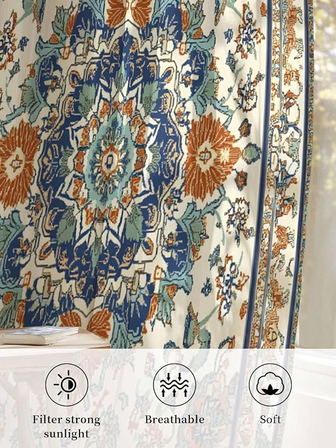 Sheer Curtains 96 Inches Long, Southwest Farmhouse Semi Sheer Curtains Light - Image 6