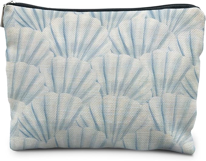 Beach Makeup Bag, Beach Gifts for Women, Blue Sea Shell Preppy Beach Cosmetic Bags Zipper Pouch, Beach Gifts for Women Friends, Beach Lovers Gifts, Blue Makeup Pouch Zipper Bag