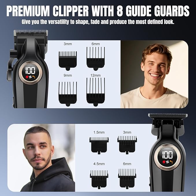 Hair Clippers for Men Professional, Cordless Barber Clippers and Trimmers Set, Electric Clippers for Hair Cutting Kit with LED Display, Gift for Men