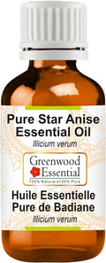 Greenwood Essential Star Anise Essential Oil (lllicium verum) Pure | Non-Sticky | Non-Greasy | Lightweight | Men & Women | All Skin Types | Steam Distilled 30ml (1 oz)