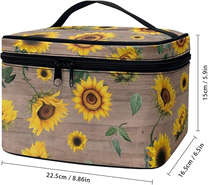 JoyLamoria Cosmetic Bag Toiletry Bag Zipper Closure Pouch Durable Makeup Bag Travel Case with Yellow Sunflower Print