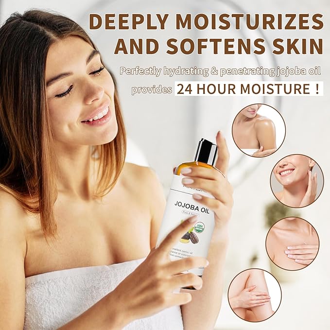 MAYJAM 16 Oz Jojoba Oil for Skin, USDA Certified Cold Pressed Jojoba Oil for Hair, Face, Body, Ear Stretch, Nails,Massage, Deeply Moisturizing, Carrier Oil for Essential Oils Mixing(473ML)
