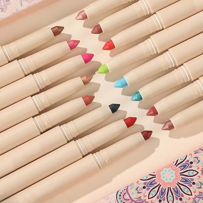 Eyeshadow Pencil Makeup, Waterproof Hypoallergenic Long Lasting Crayon, Highlighter Matte Cream Eye Shadow Stick, Glitter Primer Palette Shimmer Eyeliner Pen, Peach Pink