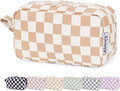 Narwey Small Checkered Makeup Bag for Purse Mini Cosmetic Bag Travel Makeup Pouch Zipper Pouch Cute Make up Bags with Organized Pockets for Women (Light Checkerboard, Small)