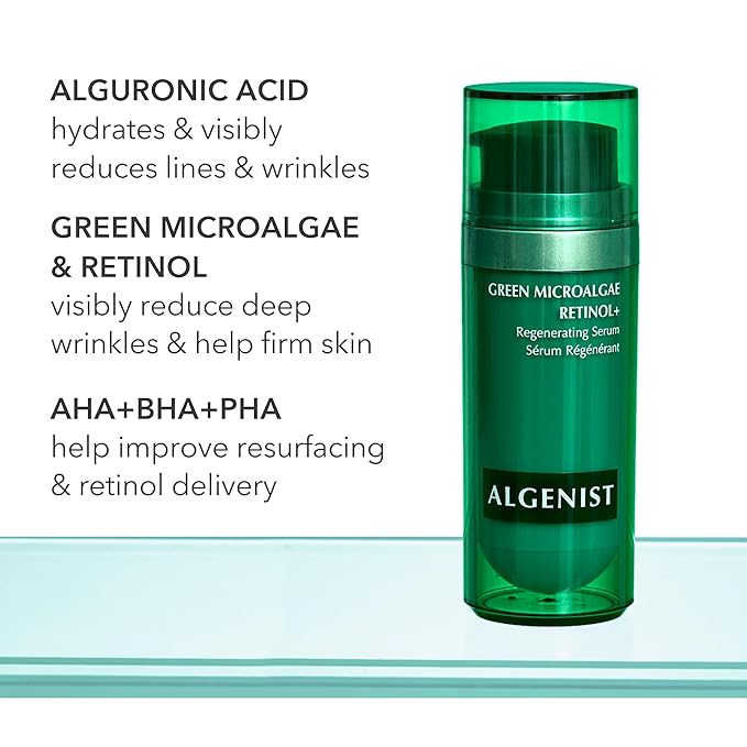 Algenist Green Microalgae Retinol+ Regenerating Serum - Anti Aging Serum with Plant Based, Time-Release Retinol - Evens Texture + Visibly Reduces Deep Lines & Wrinkles with Minimal Irritation (1 oz)