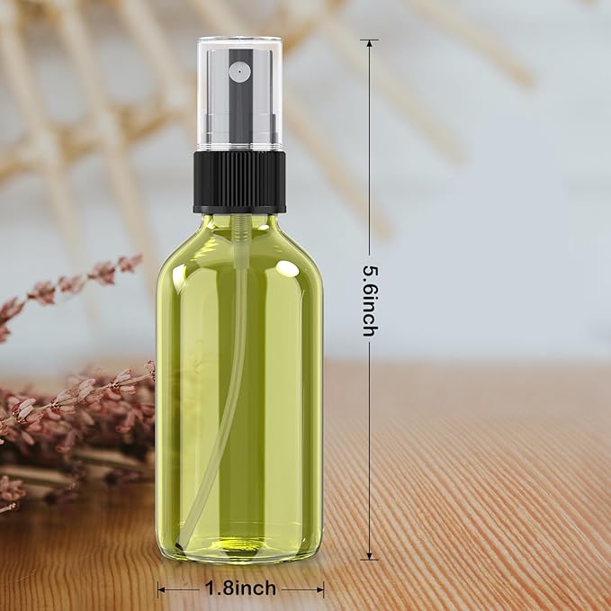 Wedama 4 oz Mini Glass Spray Bottles, Empty Small Spray Bottles with Funnel Dropper, Fine Mist for Hair, Travel, Plants, Cleaning Solutions and Skin Care (4 Pack Olive Green)
