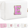 Personalized Initial Letter Makeup Bag, Preppy Glitter Letter Patch Cosmetic Pouch Zipper,PU Waterproof Travel Toiletry Bag Cute Makeup Organizer Monogrammed Make Up Bag,Gift for Women Girls