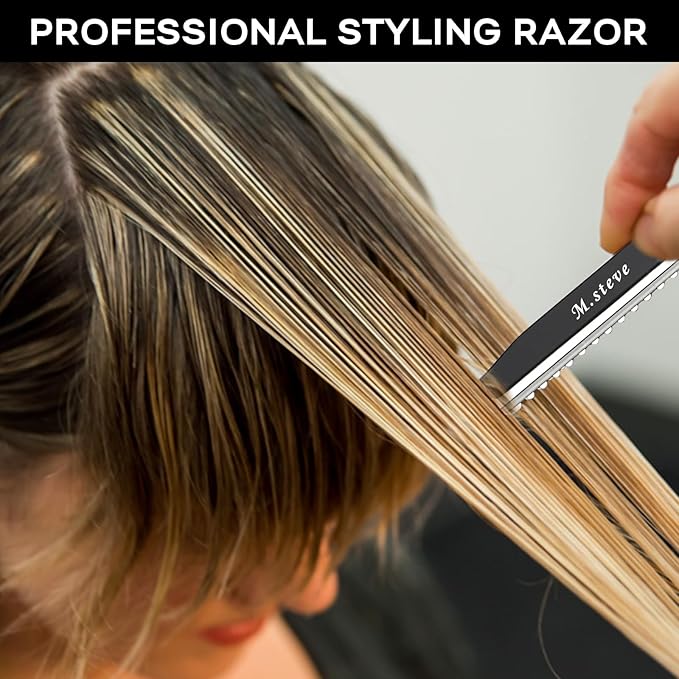 Hair Razors For Cutting Hair 6.89",Professional Hair Styling Thinning Texturizing Cutting Razor with Replacement Hair Razor Blades,Ideal for Salon/Home -11PCS Black