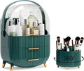 Makeup Organizers and Storage Make up Organizer for Vanity Cosmetics Skincare With Lid and Drawers Display Cases for Countertop Bathroom Women Teenager Girl Gifts(Dark Green+Brush Holder)