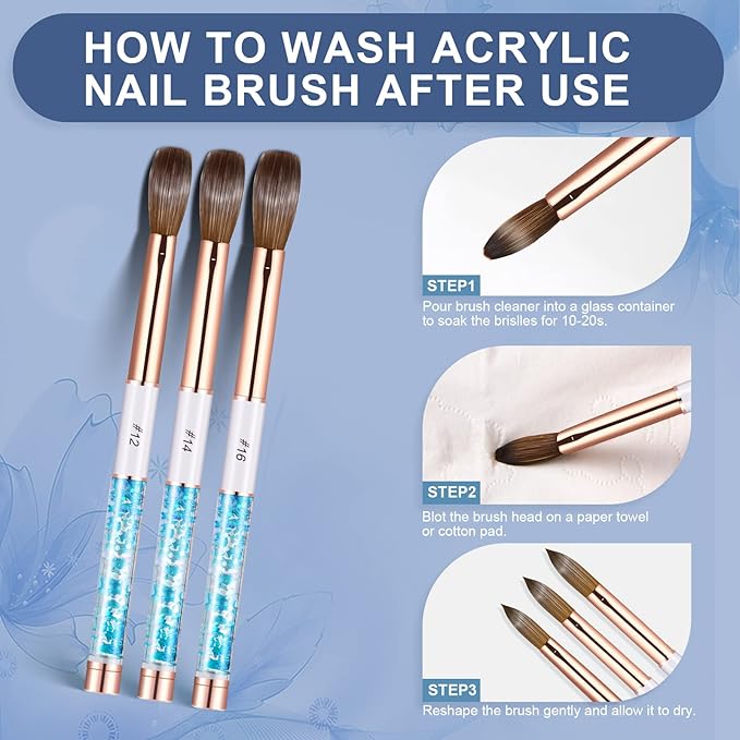 Acrylic Nail Brush Size 14, 100% Real Kolinsky Art Nail Brush for Acrylic Powder Application, Handmade Women Manicure Nail Extension Tool for Professional DIY Home Salon and Beginners