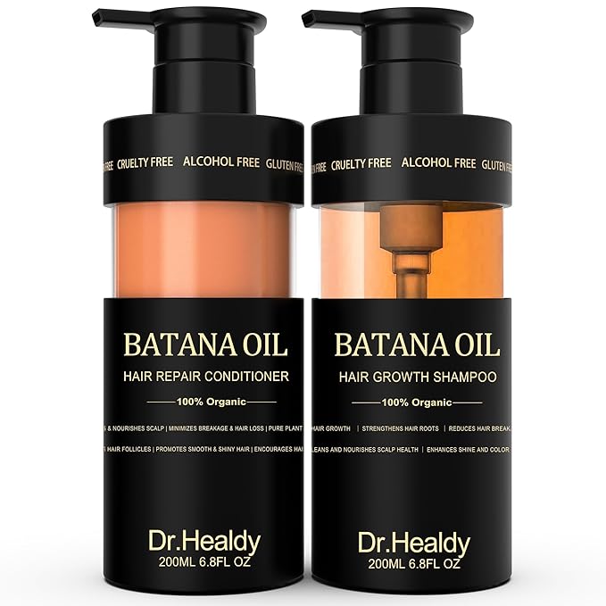 Dr.Healdy Anti-Thinning Batana Oil Shampoo & Deep Moisturizing Conditioner Set (6.8oz x2) Natural herbal Scent,Clarifying Hair Care,Hair Thickening Product, Women & Men