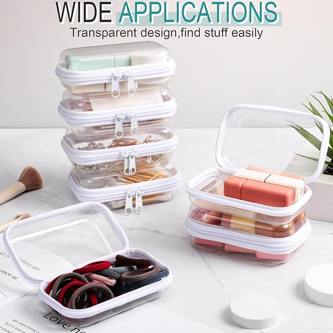 Sanwuta 6 Pcs Clear Hard Zipper Case Hard Plastic Zipper Pouches Makeup Bag Pencil Pouches Transparent Cases for Snacks Plastic Storage Organizer Box for Travel(White,5 x 3 x 2 Inch)