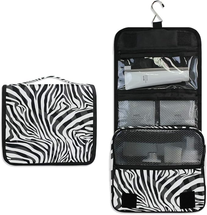 Hanging Travel Toiletry Bag Zebra Print Portable Makeup Organizer Cosmetic Bag Toiletry Kit for Women & Man